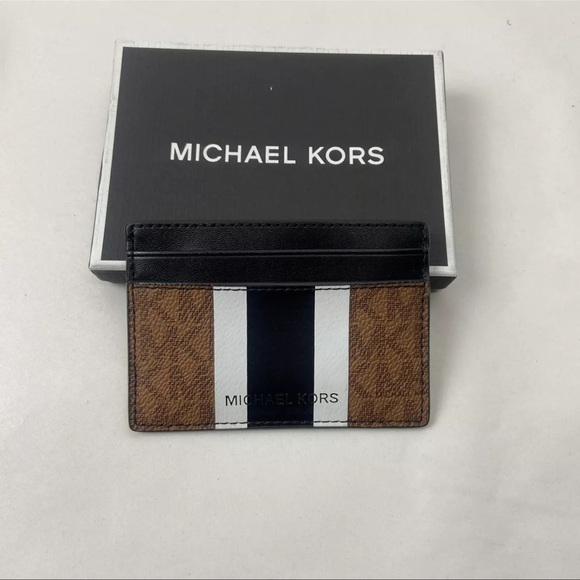 Michael Kors Men’s Hudson Logo Stripe Leather Tall Card Case Wallet NEW - Picture 2 of 4